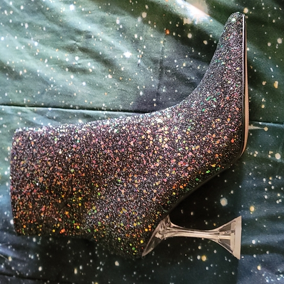 Mermaid Pyramid Heel Sparkle Boots with Rainbow Glitter - Picture 2 of 3